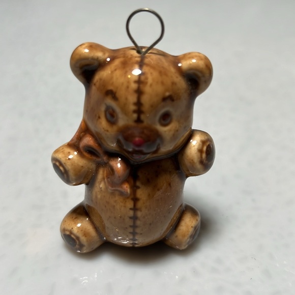 Vintage Ceramic Bear with Candy Kane on Top Bell and VIntage Bear Ornament - Picture 5 of 7